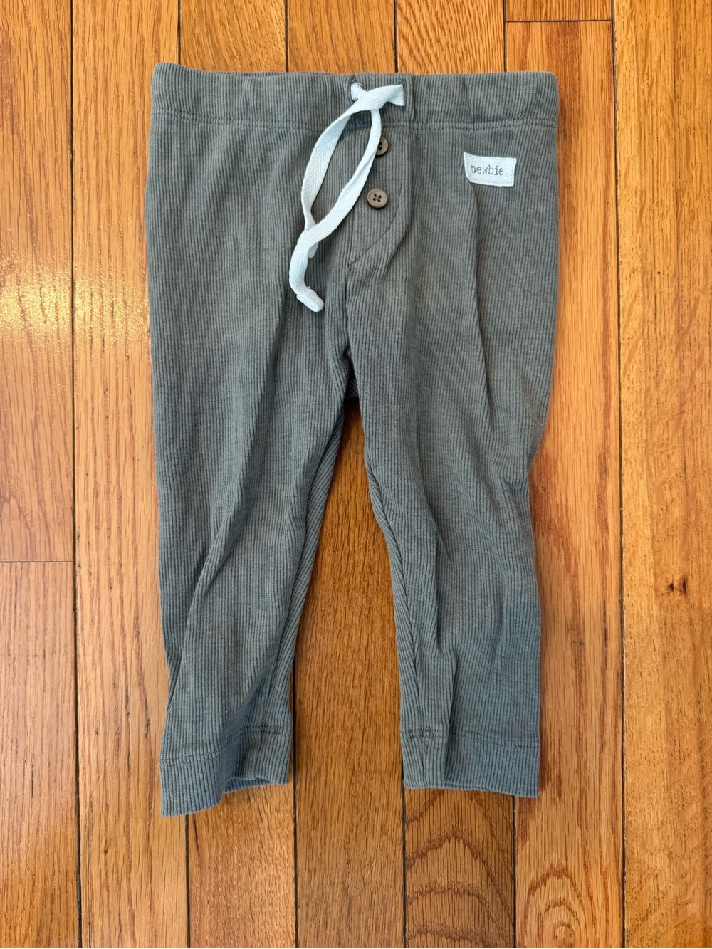Ribbed Olive Kids Leggings with Drawstring Waist